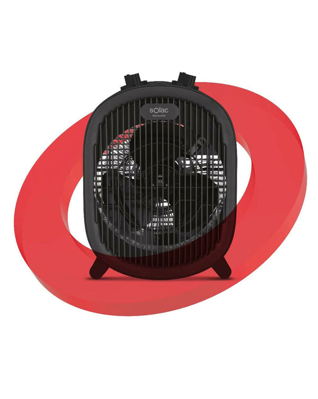 Black Solac TV8436 portable heater with 2000W power, designed for home and kitchen heating, shown in the product image.