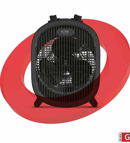Solac TV8436 black portable heater with 2000W power, ideal for home heating and cooling, featuring a sleek compact design.