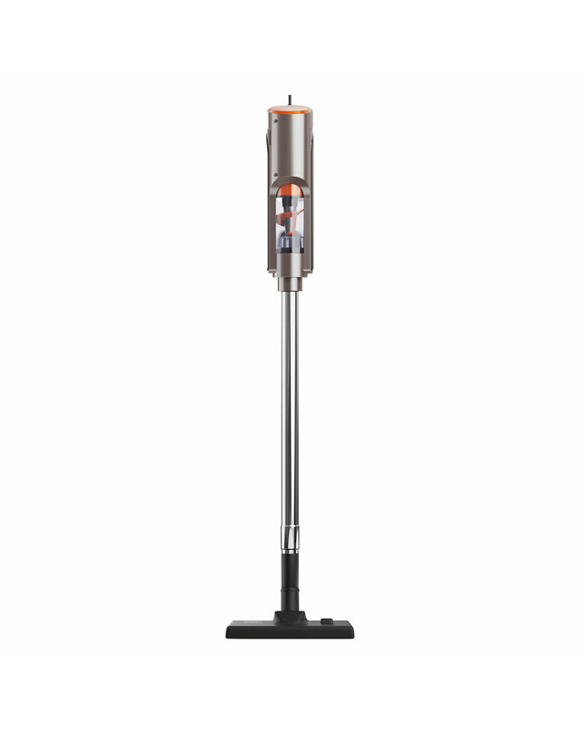 Solac AEC600 steel stofzuiger with 600W motor, designed for home cleaning, showing the vacuum and its attachments.