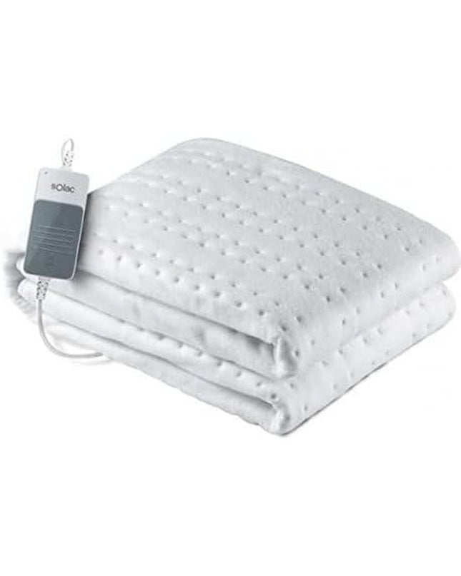 Solac elektrische deken in 80x150 cm, 60W, showcasing soft fabric and control buttons for warmth and comfort.