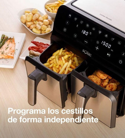Solac FA1520 black air fryer with 8-liter capacity and 1700W power, compact kitchen appliance for healthy frying.
