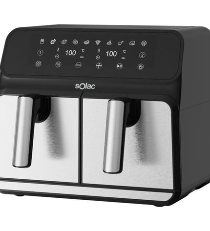 Black Solac FA1520 air fryer with 8-liter capacity and 1700W power, suitable for home cooking and small electric appliances.