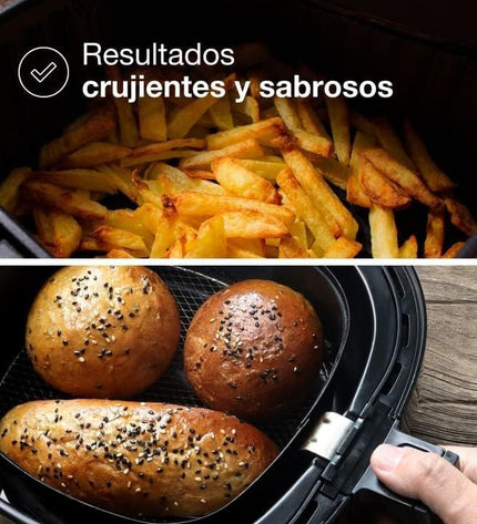 Black Solac FA1521 air fryer with 7-liter capacity and 1650W power, compact kitchen appliance for healthy frying.