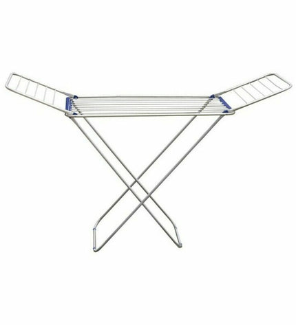 Confortime aluminium folding clothes drying rack in silver and blue, 175 x 55 x 110 cm, for home clothes drying and organization.