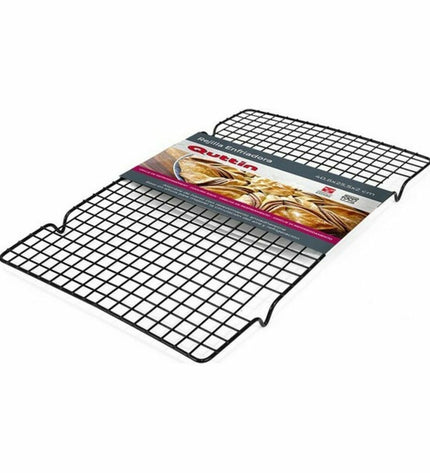 Black metal cooling mesh baking rack by Quttin, ideal for household kitchen and baking tasks.