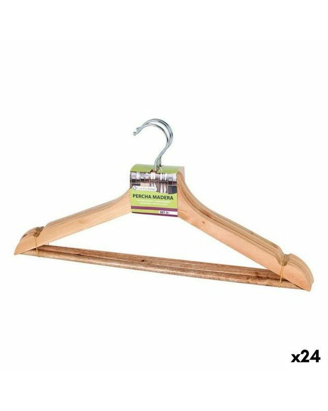 Set of 24 Confortime wooden clothing hangers with 3 parts, ideal for wardrobe organization and household storage.