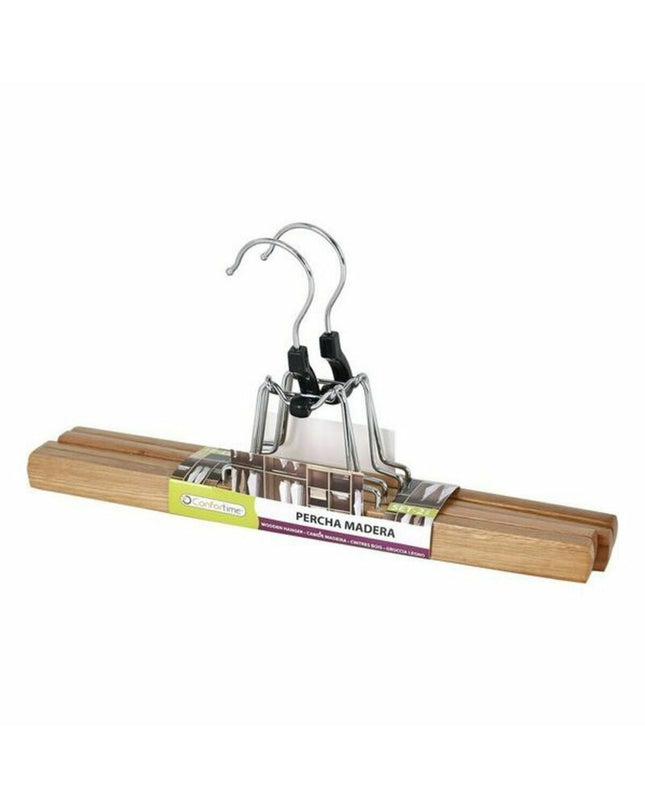 Set of two Confortime wooden clothing hangers with two parts, ideal for wardrobe organization and storage.