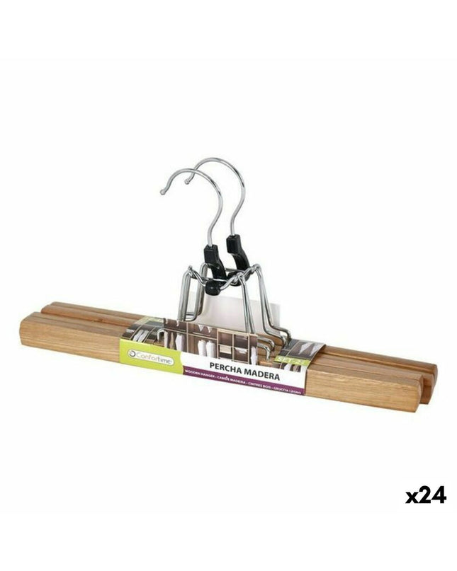 Confortime wooden clothing hangers with 2-part design, set of 24, ideal for clothing storage and organization.