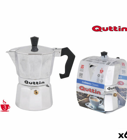 Quttin Italiaanse koffiepot set with 6 stainless steel coffee pots for home brewing and cooking.