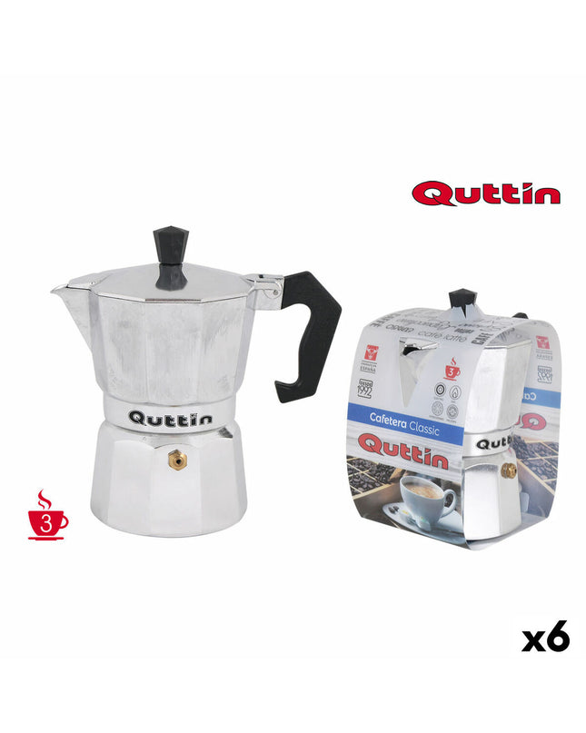 Quttin Italiaanse koffiepot set with 6 stainless steel coffee pots for home brewing and cooking.