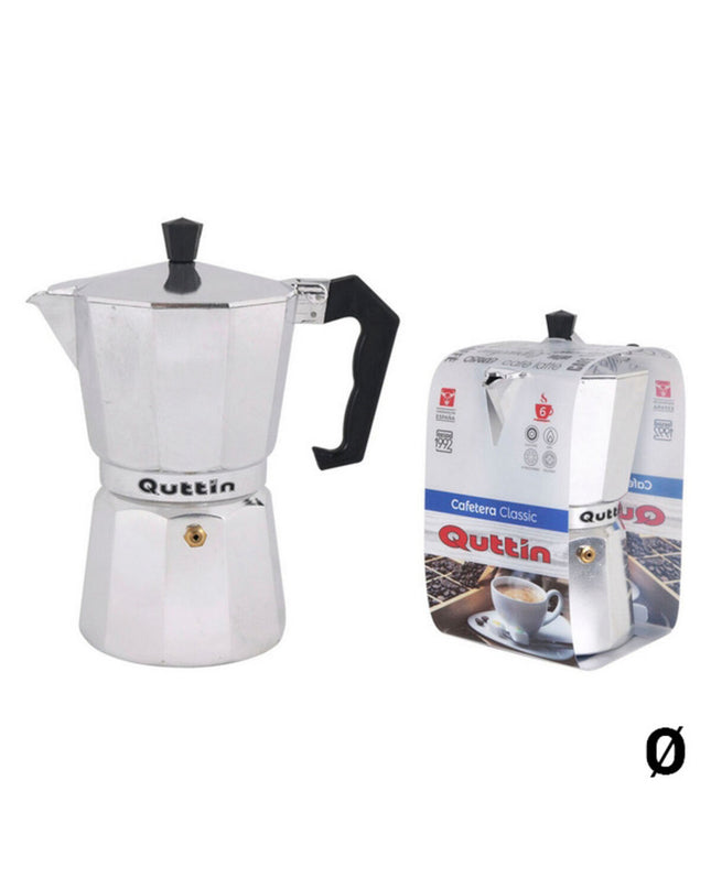 Quttin Italian coffee pot in stainless steel and aluminum, ideal for brewing espresso-style coffee on the stove.