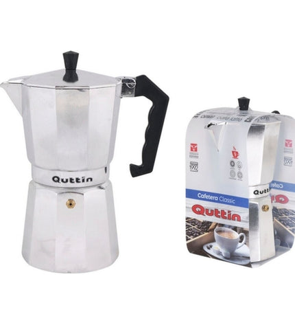 Quttin Italiaanse koffiepot in roestvrij staal en aluminium, geschikt voor huis en koken, voor het zetten van espresso koffie.