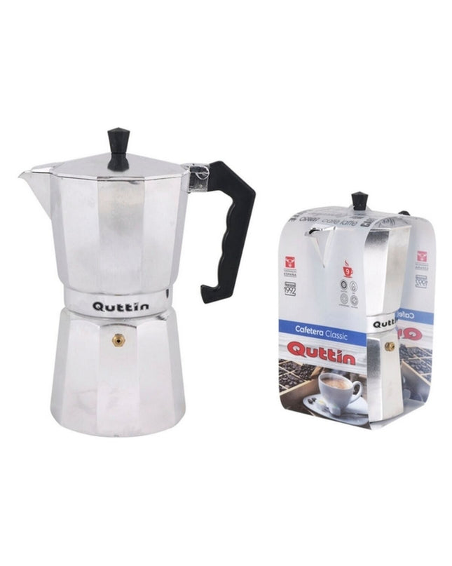 Quttin Italiaanse koffiepot in roestvrij staal en aluminium, geschikt voor huis en koken, voor het zetten van espresso koffie.
