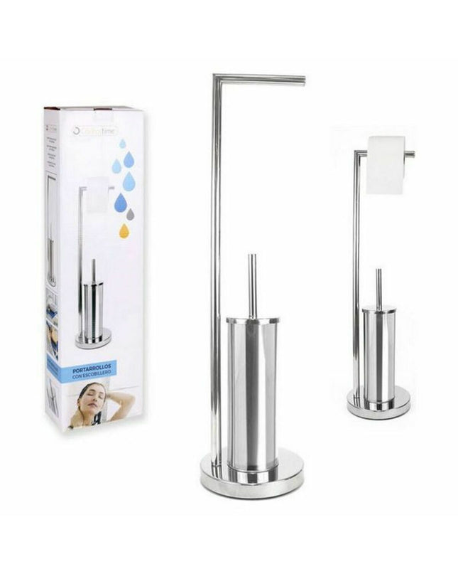 Confortime toilet paper holder with brush stand, 18.5 x 74 cm, for bathroom use, shown in the product image.