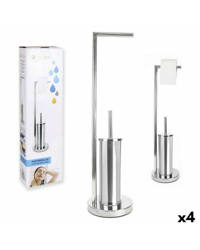 Confortime toilet paper holder with brush stand in bathroom, 18.5 x 74 cm, including 4 units, suitable for home and kitchen use