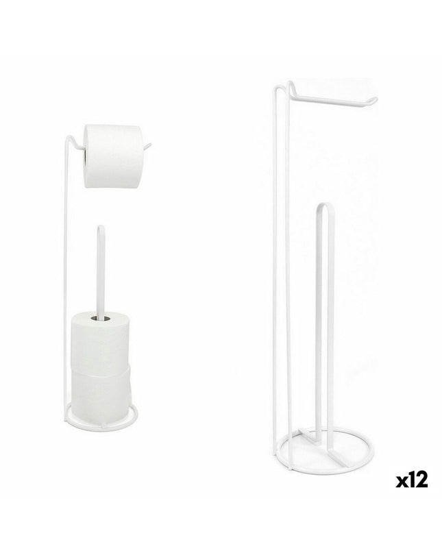 Confortime white toilet paper holder with 15x15x54 cm dimensions, shown mounted on bathroom wall with 12 pieces included