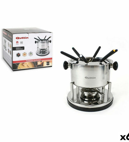 Quttin 2L fondue set with black handle and stainless steel pot for cooking and serving cheese or chocolate fondues.