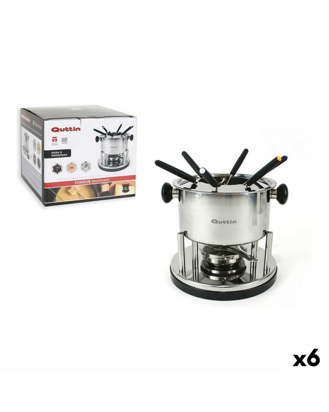 Quttin 2L fondue set with black handle and stainless steel pot for cooking and serving cheese or chocolate fondues.