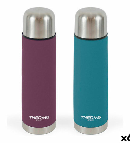 Set of six ThermoSport stainless steel sports and outdoor mugs, ideal for camping and hiking activities.