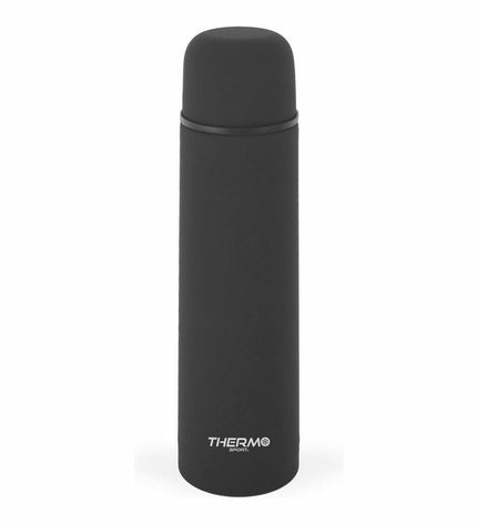 Set of six ThermoSport stainless steel thermoses for sports, outdoor, camping, and hiking activities, with a sleek design.