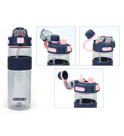 Bewinner multicolour transparent 900 ml water bottle for sports, outdoor activities, camping, and hiking.