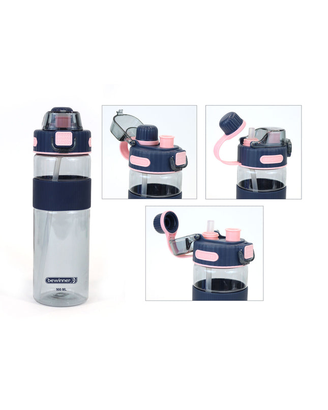 Bewinner multicolour transparent 900 ml water bottle for sports, outdoor activities, camping, and hiking.