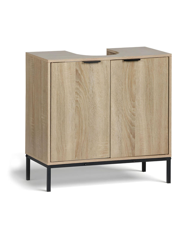 Badmeubel MobleKit in bruin en zwart hout en metaal, 60x30x60 cm, voor huis en koken badkamer, modern design.
