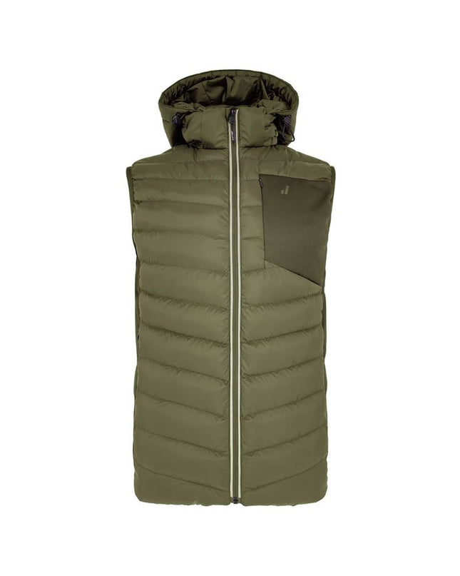 Joluvi heren sportvest Kill in olijfkleur, geschikt voor outdoor activiteiten zoals wandelen en kamperen.