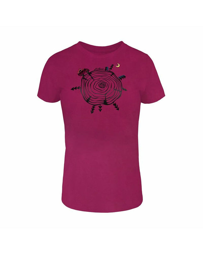 Joluvi sport T-shirt with short sleeves in magenta, designed for outdoor activities and camping, with breathable fabric and logo detail.