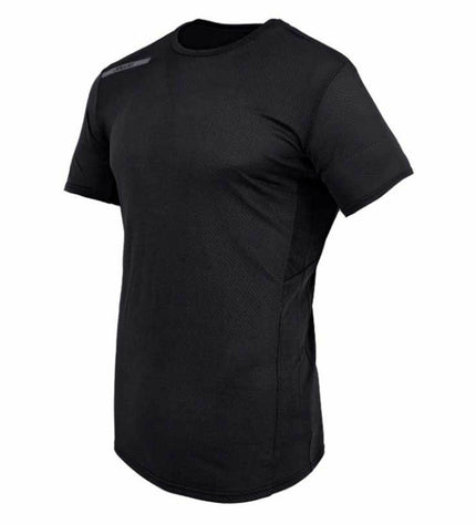 Black Joluvi Athlet short-sleeve sport T-shirt, ideal for outdoor activities like camping and hiking, shown on a model.