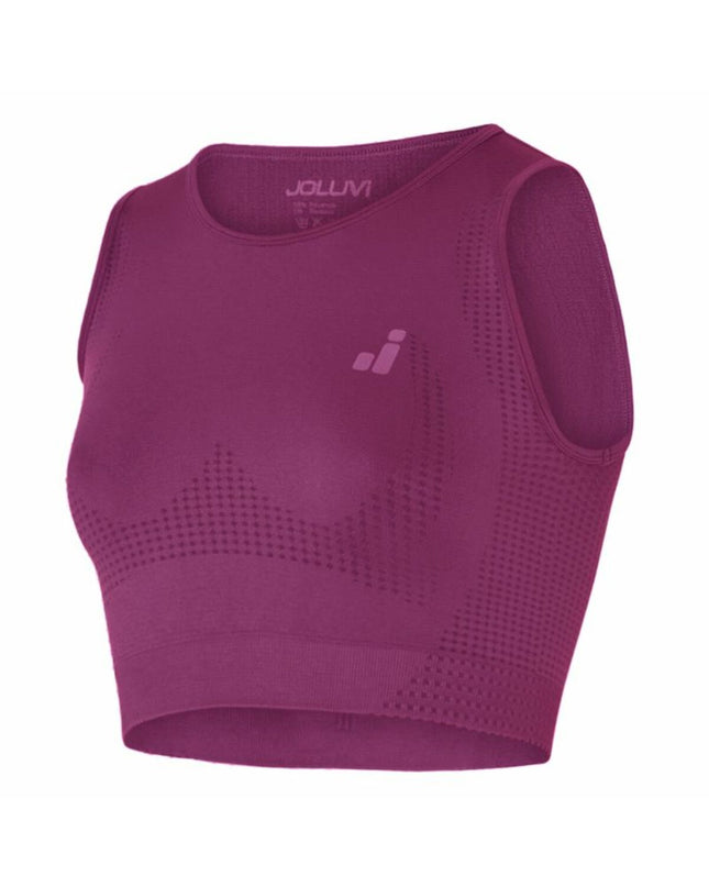 Joluvi Ana Tir Lila sports bra for outdoor cycling, featuring a snug fit and breathable fabric for active riding.