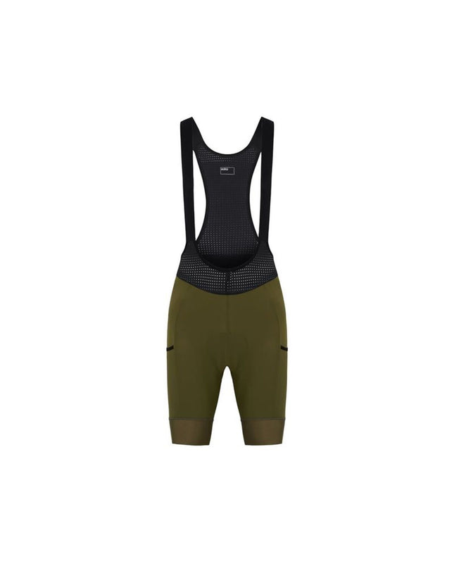 Hiru sport outdoor olive green cargo bib shorts for cycling, featuring comfortable fit and functional design for women.