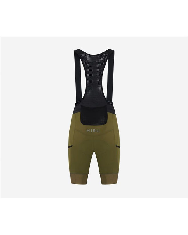 Hiru sport outdoor olive green cargo bib shorts for cycling, featuring a comfortable fit and functional design for riding.