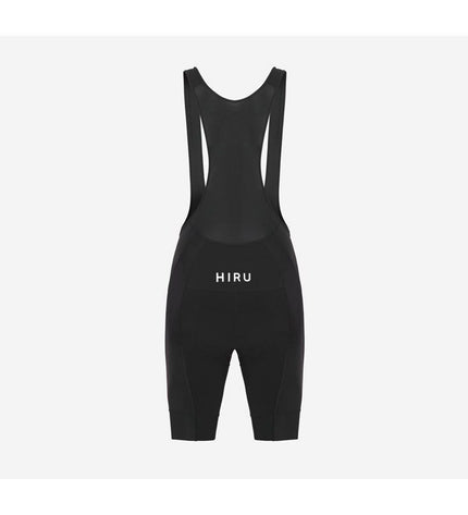 Hiru Core bibshort in black for cycling, featuring padded sport design and comfortable fit for outdoor riding.
