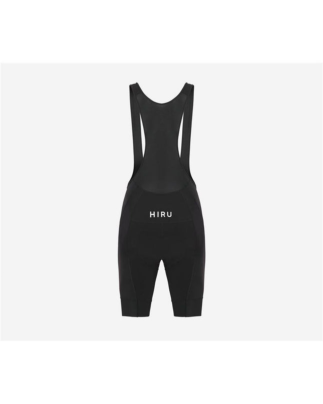 Hiru Core bibshort in black for cycling, featuring padded sport design and comfortable fit for outdoor riding.