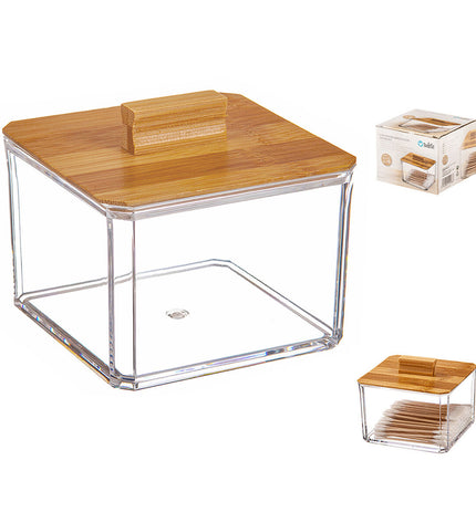 Ballete bamboo makeup organizer for bathroom or kitchen, 9.5 x 9.5 x 8 cm, with compartments for cosmetics and toiletries.