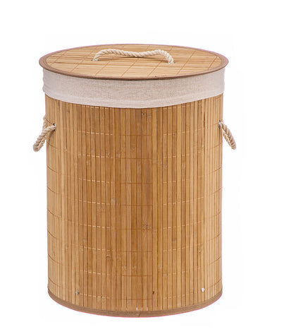 Caison bamboo fabric laundry basket 35x35x50 cm for home organization and storage, with woven bamboo texture.