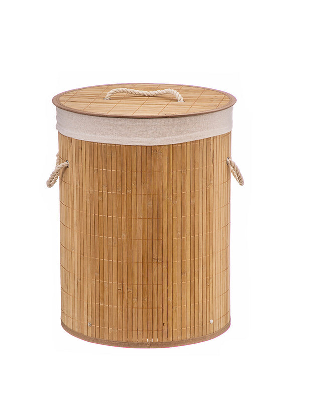 Caison bamboo fabric laundry basket 35x35x50 cm for home organization and storage, with woven bamboo texture.