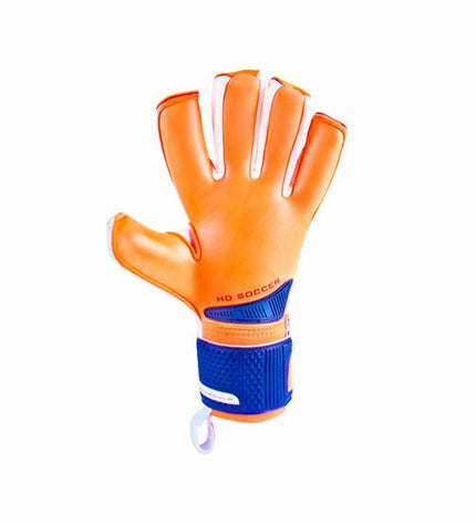 Ho Soccer Keeperhandschoenen Ho Soccer Ikarus Rollo Oranje, orange goalkeeper gloves for soccer, showing grip and design details.