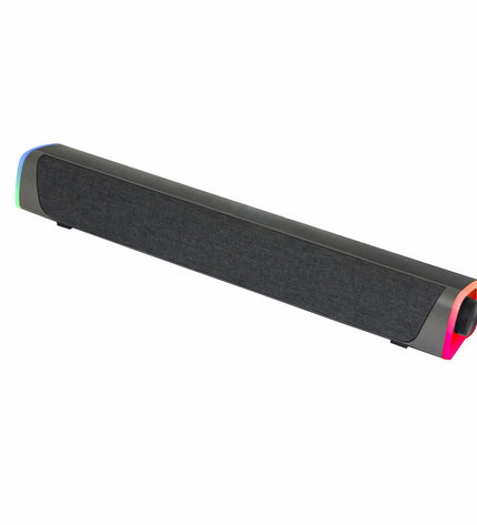 Woxter Big Bass 320 black soundbar with gray accents, sleek electronic audio and Hi-Fi equipment for enhanced home sound.