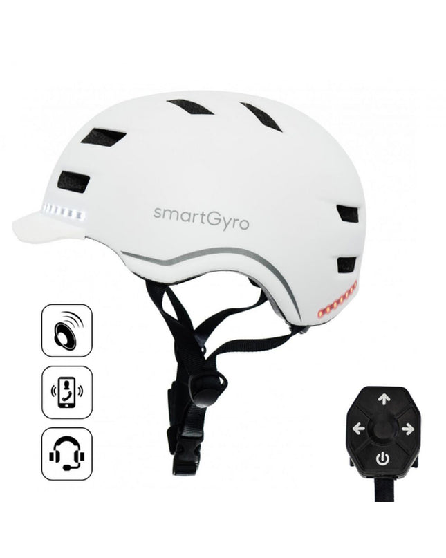 White Smartgyro SMART PRO electric scooter hoes for outdoor use, designed for urban mobility, with protective cover visible in the image.