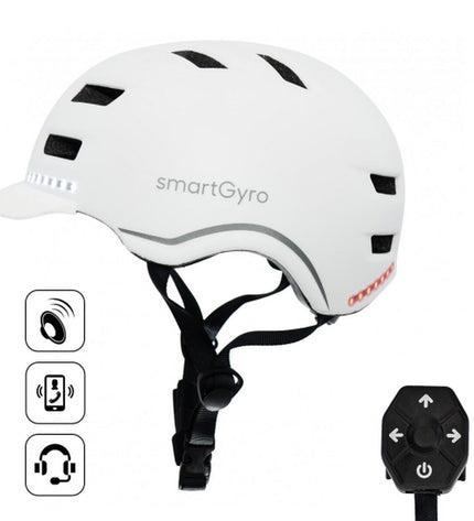 White Smartgyro SMART PRO electric scooter hoes, designed for urban mobility, with a sporty outdoor style.
