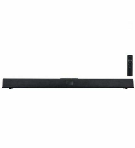 Woxter Soundbar 500 in black, sleek electronic audio device with multiple speaker units and control buttons visible.