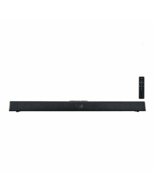 Woxter Soundbar 500 in black, sleek electronic audio device with multiple speaker units and control buttons visible.