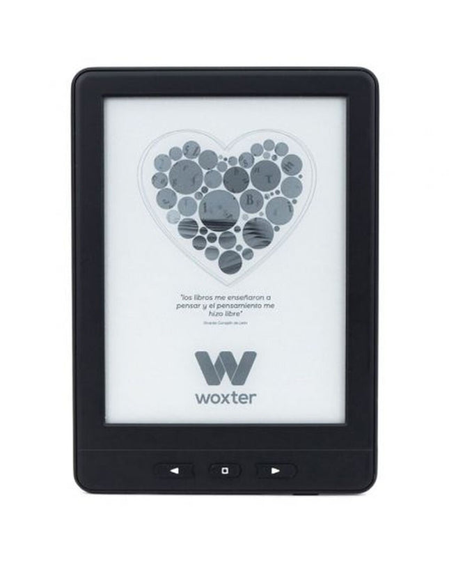 Woxter EB26-075 eBook reader in black with screen and buttons, electronic device for digital reading and eBooks