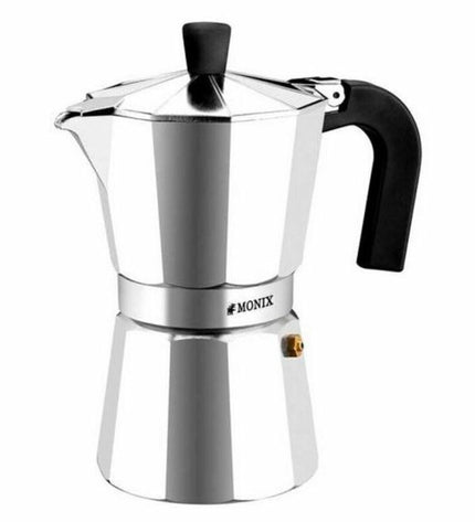 Monix Italiaanse koffiepot Braisogona M620009 in staal en aluminium, 9-kops voor huis en koken, perfect voor espresso.