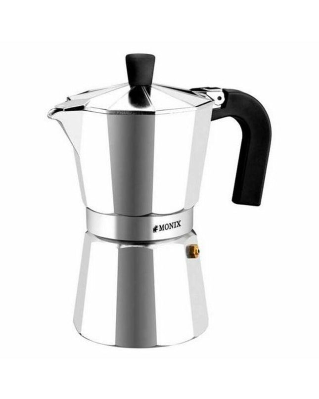 Monix Italiaanse koffiepot Braisogona M620009 in staal en aluminium, 9-kops voor huis en koken, perfect voor espresso.