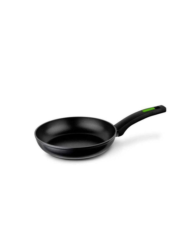 Monix Green 18cm metal pan with black and green design, aluminum body and Bakelite handle, suitable for house and kitchen use.