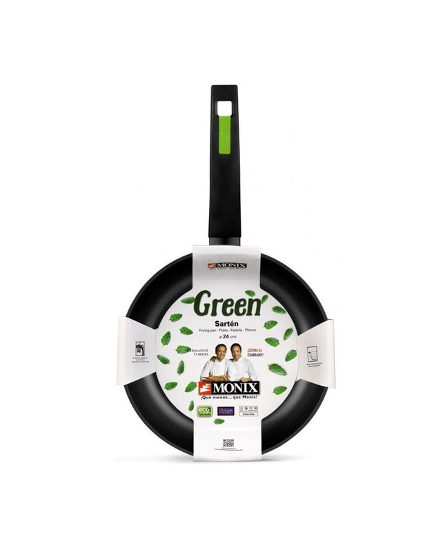 Monix M481224 black and green Bakelite pan for household and cooking, featuring a sleek handle and durable design.