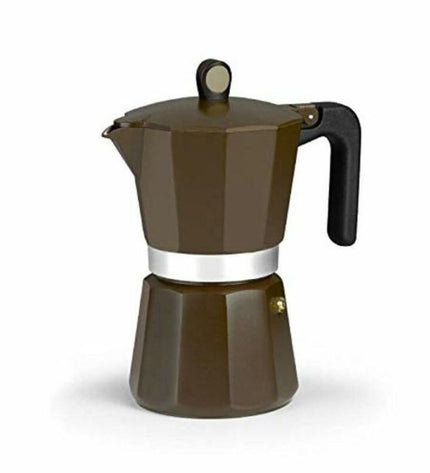 Monix Italiaanse koffiepot New Cream for brewing espresso-style coffee, made of stainless steel with cream-colored finish.